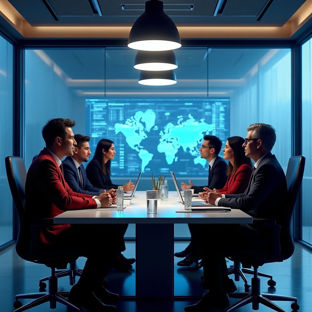 Equipo de consultores financieros en reunión estratégica